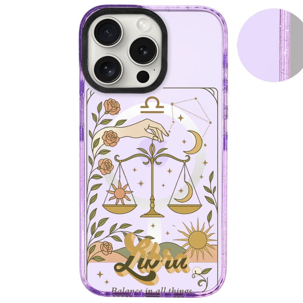 iPhone 16 Pro Max Terazi Burcu Way of Aries Telefon Kılıfı - Simli Mor