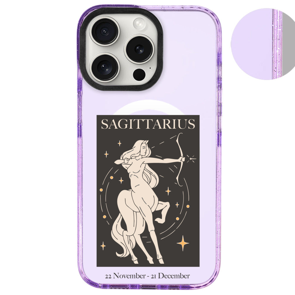 iPhone 16 Pro Max Yay Burcu History of Zodiac Telefon Kılıfı - Simli Mor