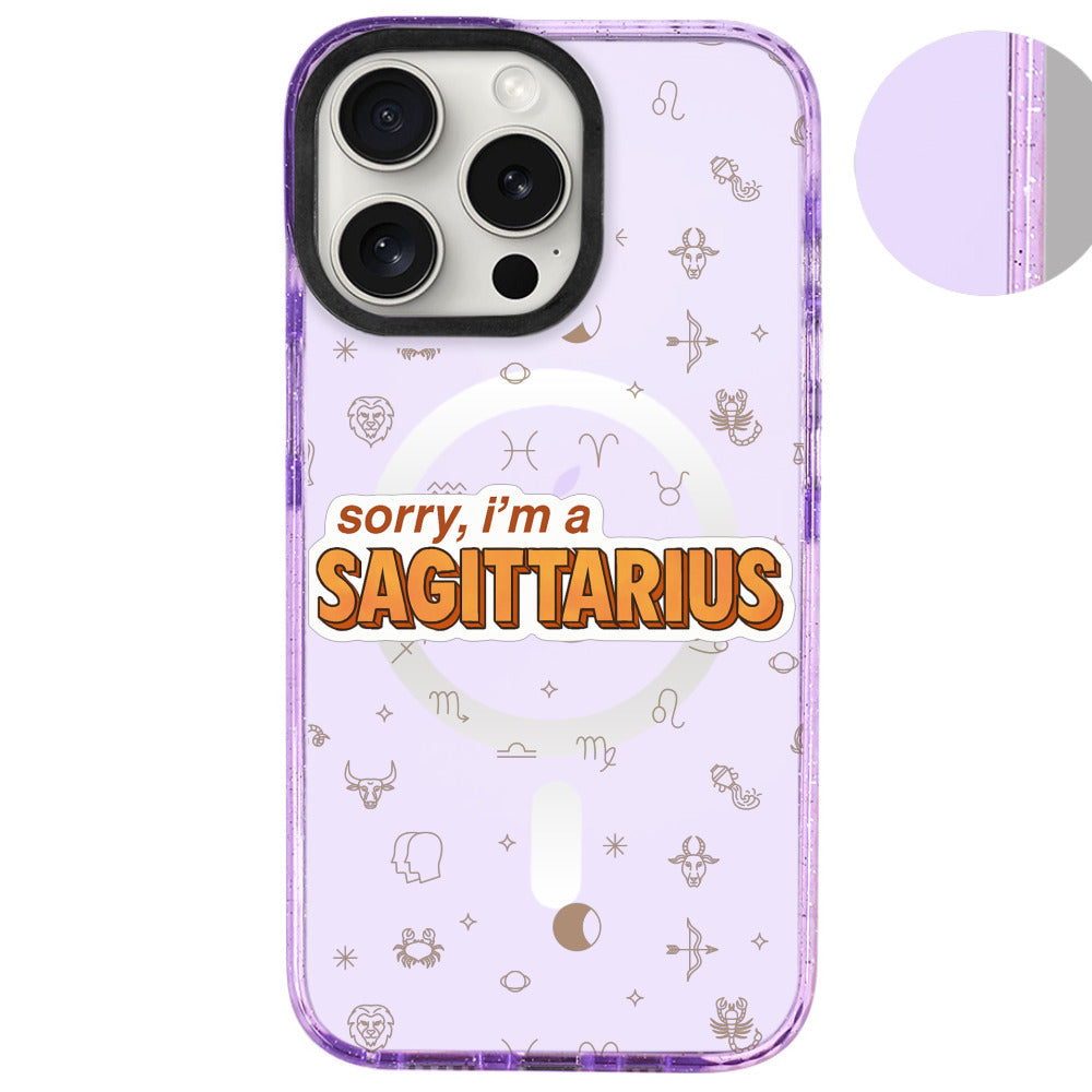 iPhone 16 Pro Max Yay Burcu Sorry Zodiac Telefon Kılıfı - Simli Mor