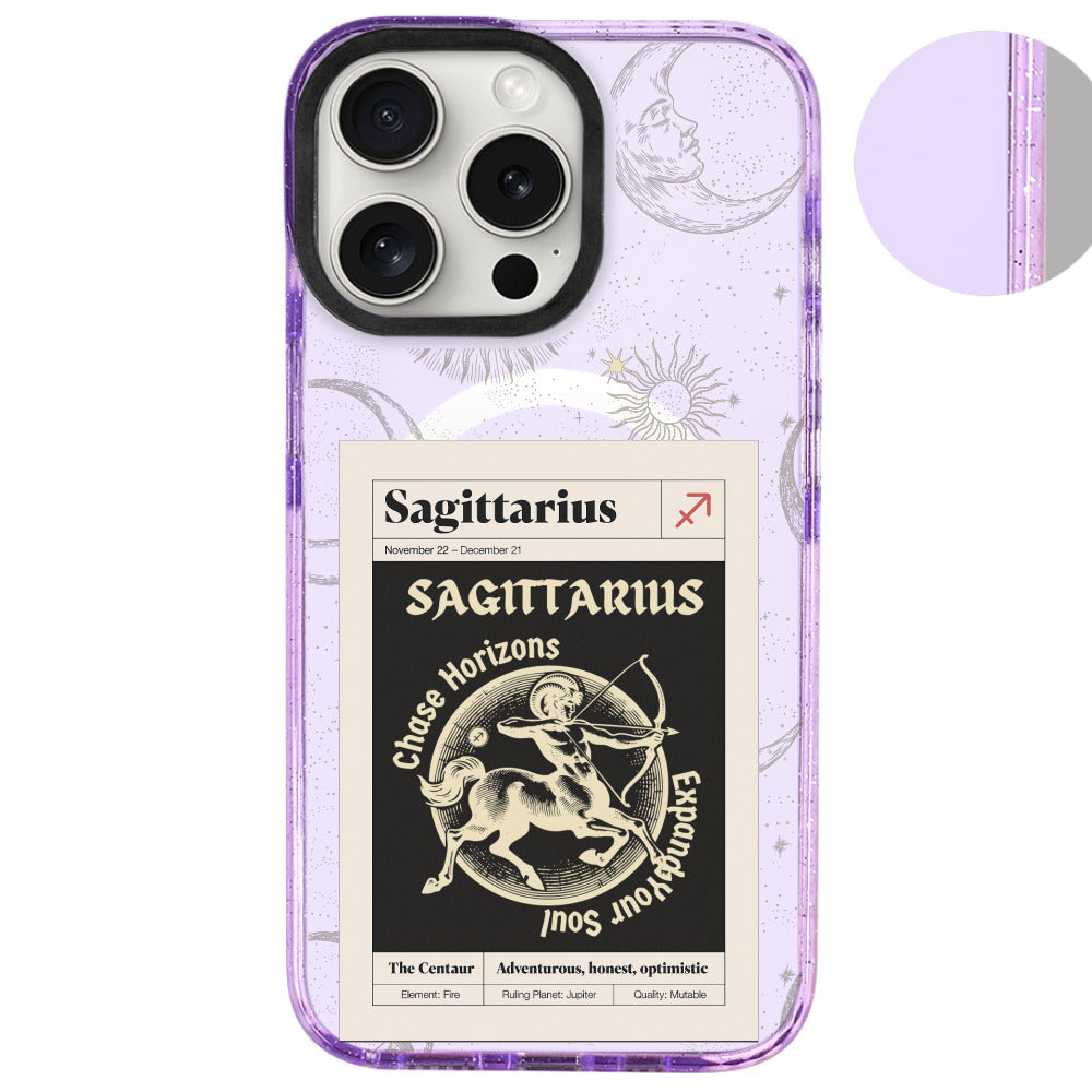 iPhone 16 Pro Max Yay Burcu Sticker Mode Telefon Kılıfı - Simli Mor