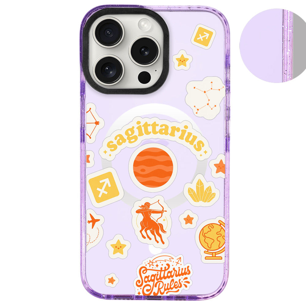 iPhone 16 Pro Max Yay Burcu Sweet Rules Telefon Kılıfı - Simli Mor