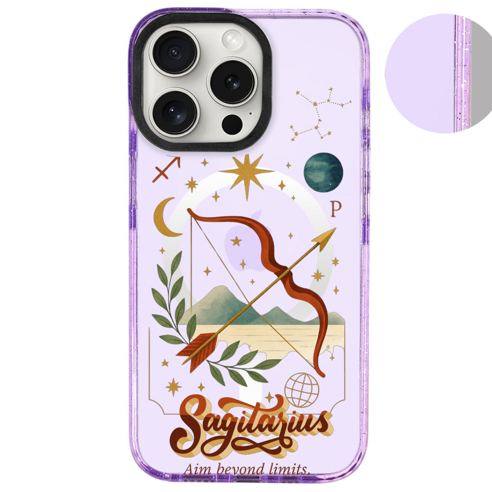 iPhone 16 Pro Max Yay Burcu Way of Aries Telefon Kılıfı - Simli Mor