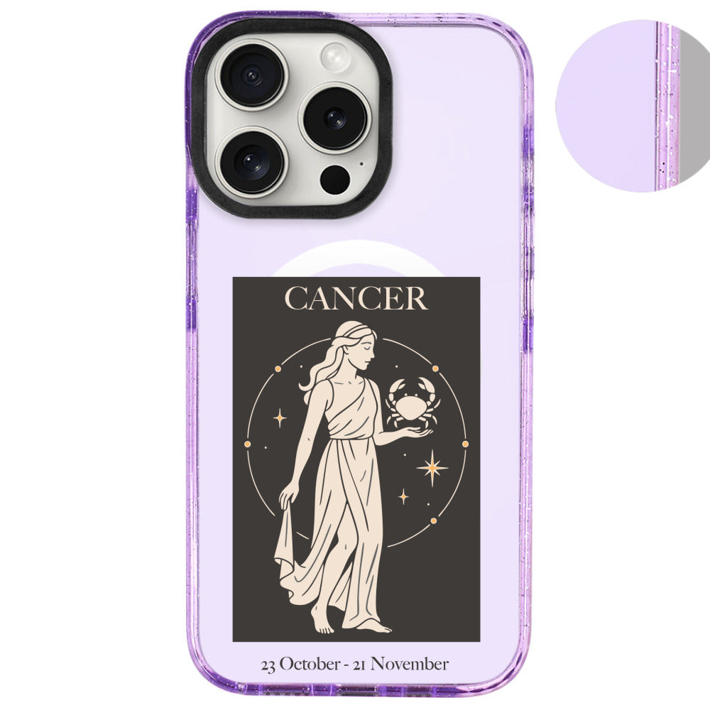 iPhone 16 Pro Max Yengeç Burcu History of Zodiac Telefon Kılıfı - Simli Mor