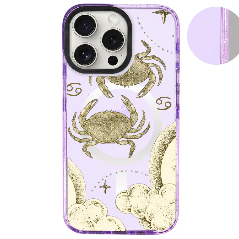 iPhone 16 Pro Max Yengeç Burcu Soft Stars Telefon Kılıfı - Simli Mor