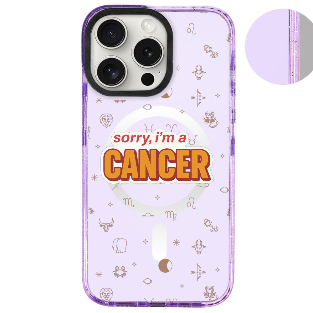 iPhone 16 Pro Max Yengeç Burcu Sorry Zodiac Telefon Kılıfı - Simli Mor