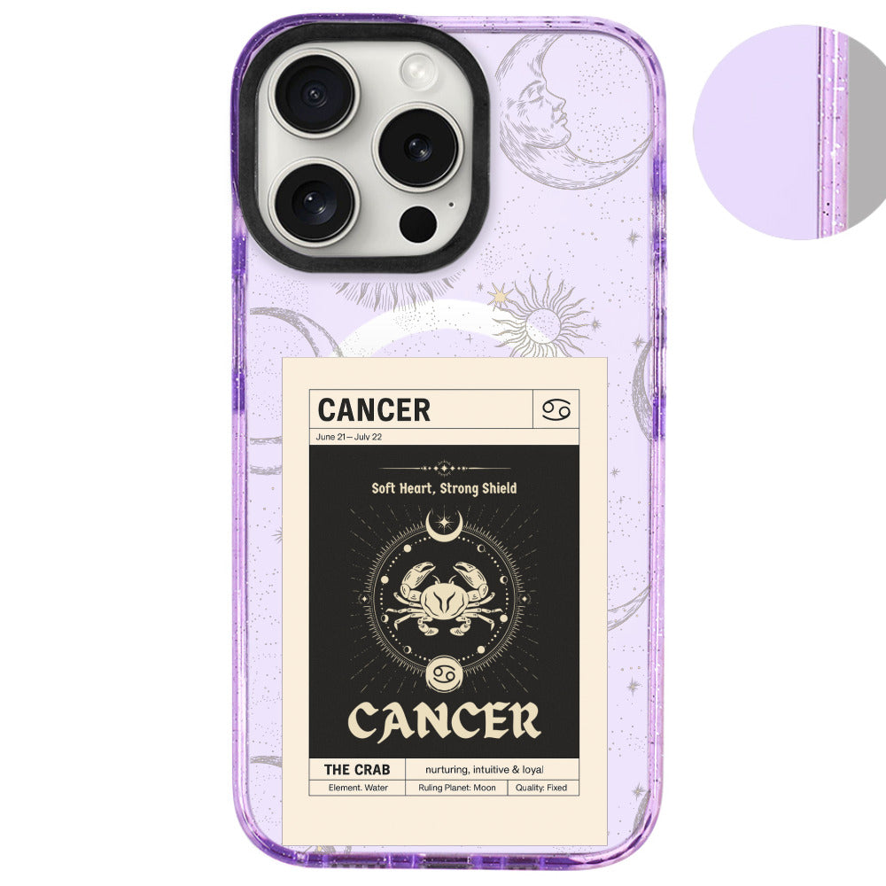 iPhone 16 Pro Max Yengeç Burcu Sticker Mode Telefon Kılıfı - Simli Mor