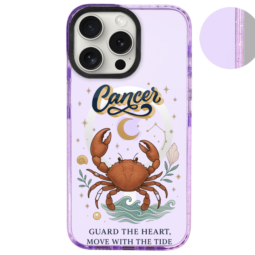 iPhone 16 Pro Max Yengeç Burcu Way of Aries Telefon Kılıfı - Simli Mor