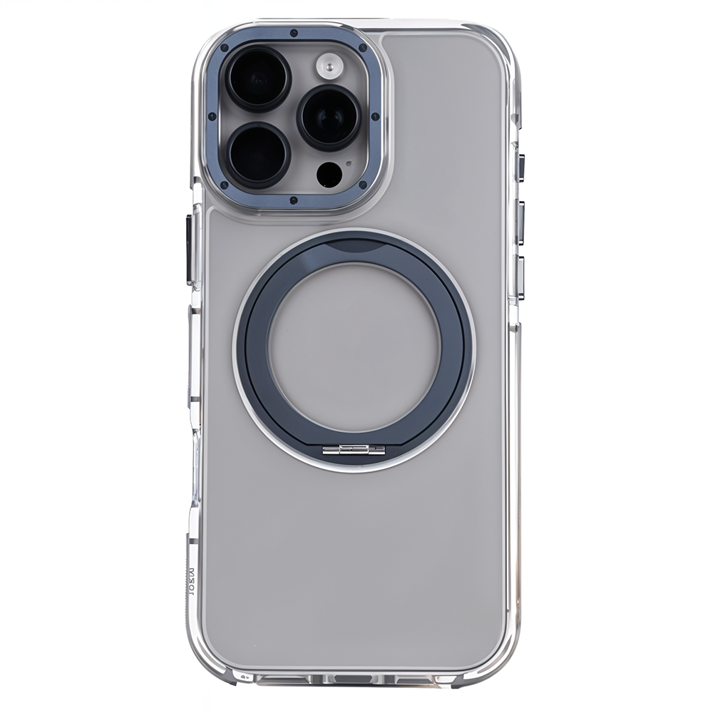 iPhone 15 Pro Max Metal Standlı Telefon Kılıfı Gri