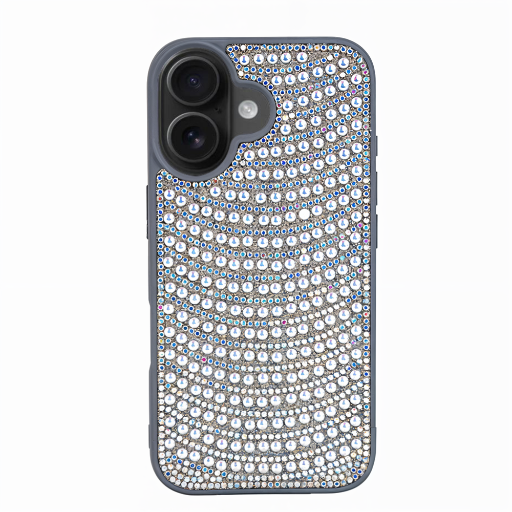 iPhone 16 Boncuk İşlemeli Telefon Kılıfı Gri