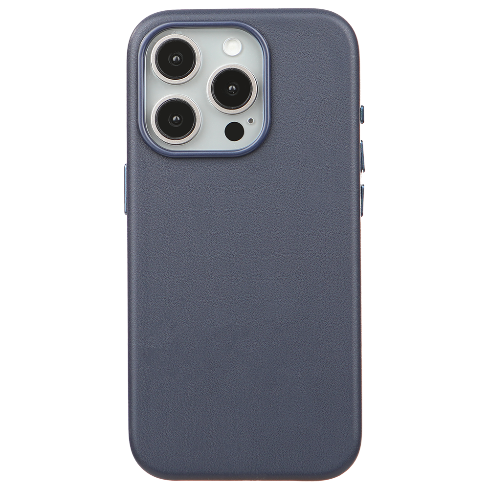 iPhone 15 Pro Max Gizli Magsafeli Vegan Deri Telefon Kılıfı - Lacivert