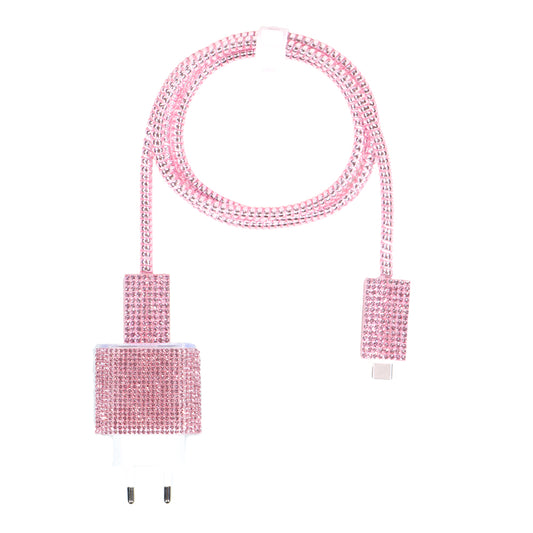 Şarj Başlığı ve Kablo Koruyucu 4 lü Set Pembe Işıltılı