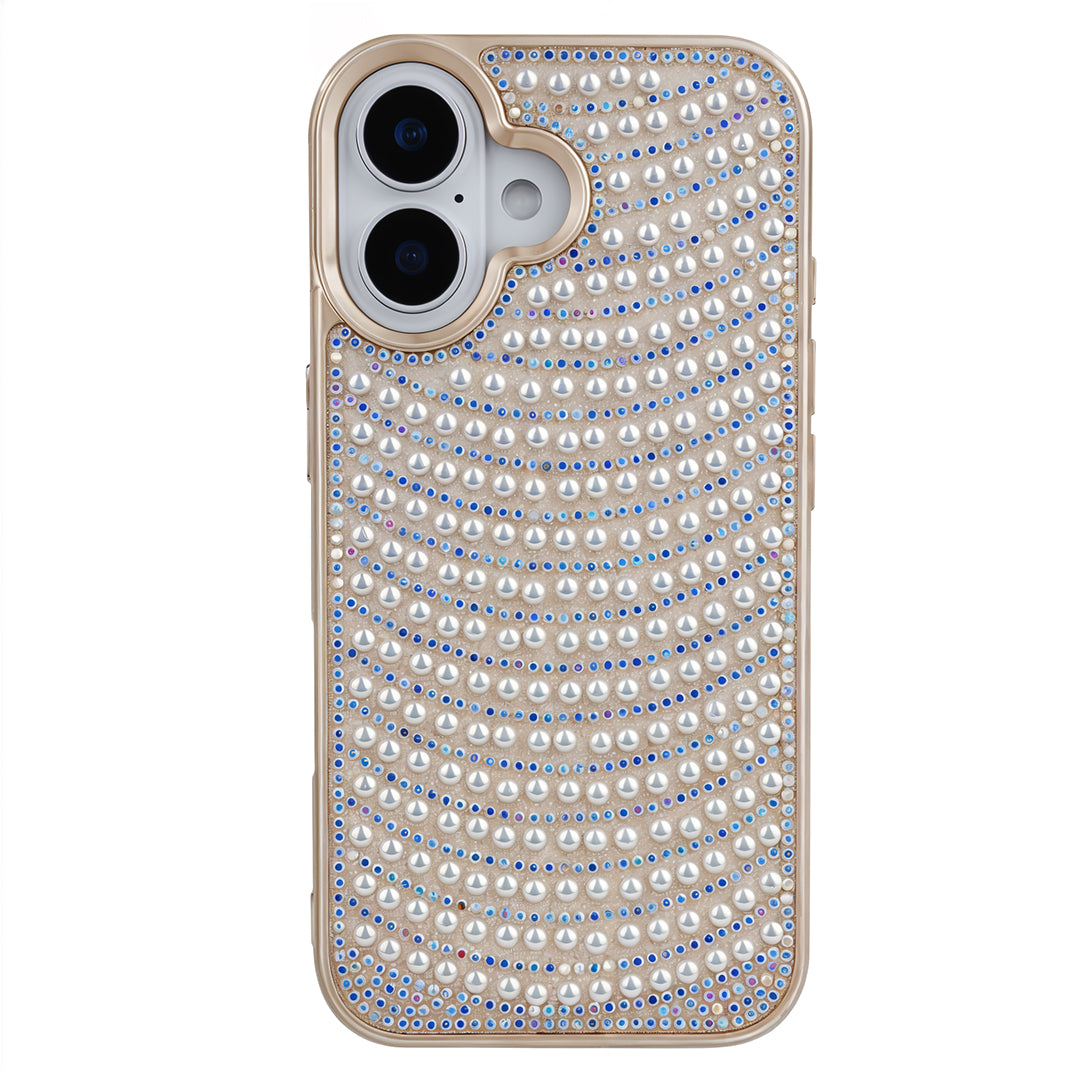 iPhone 16 Boncuk İşlemeli Telefon Kılıfı Gold