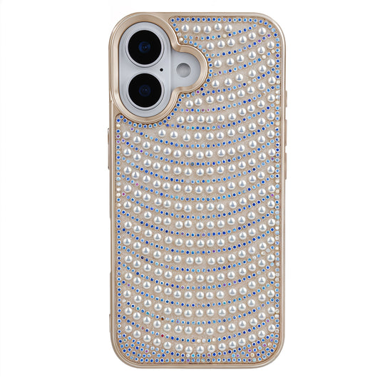 iPhone 16 Boncuk İşlemeli Telefon Kılıfı Gold