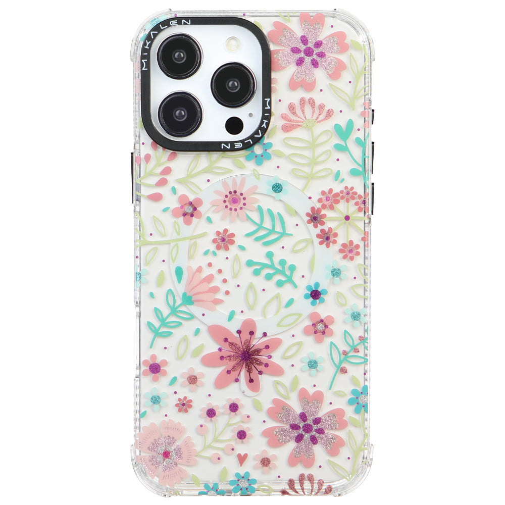 Apple iPhone 15 Pro Max Mikalen Magsafe Çiçekli Telefon Kılıfı
