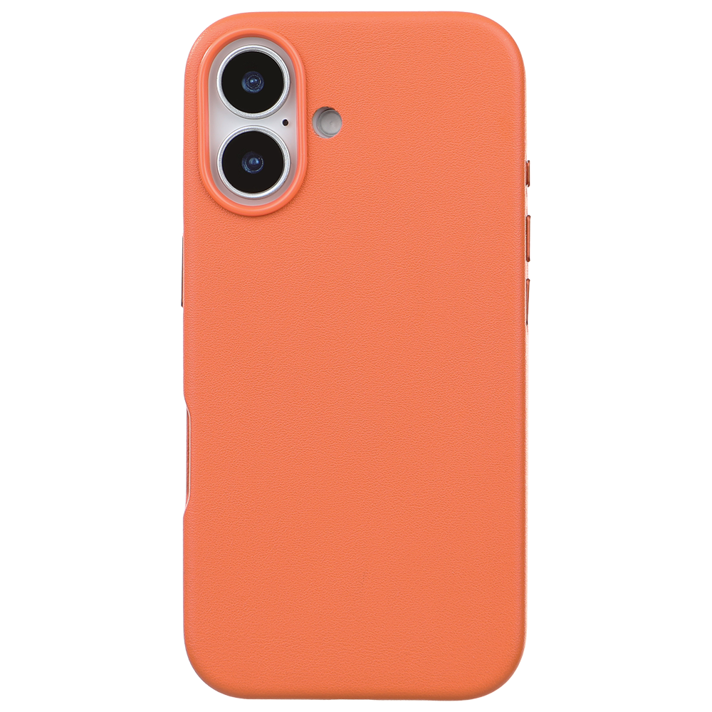 iPhone 16 Gizli Magsafeli Vegan Deri Telefon Kılıfı - Turuncu