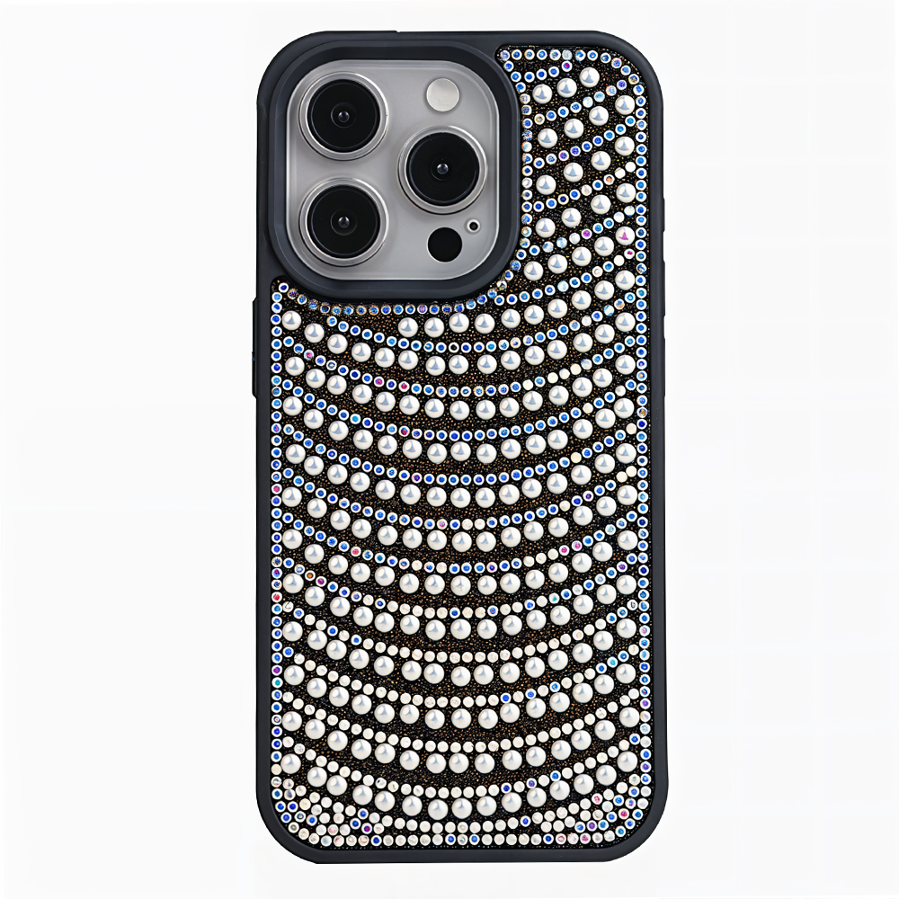 iPhone 15 Pro Max Boncuk İşlemeli Telefon Kılıfı Siyah