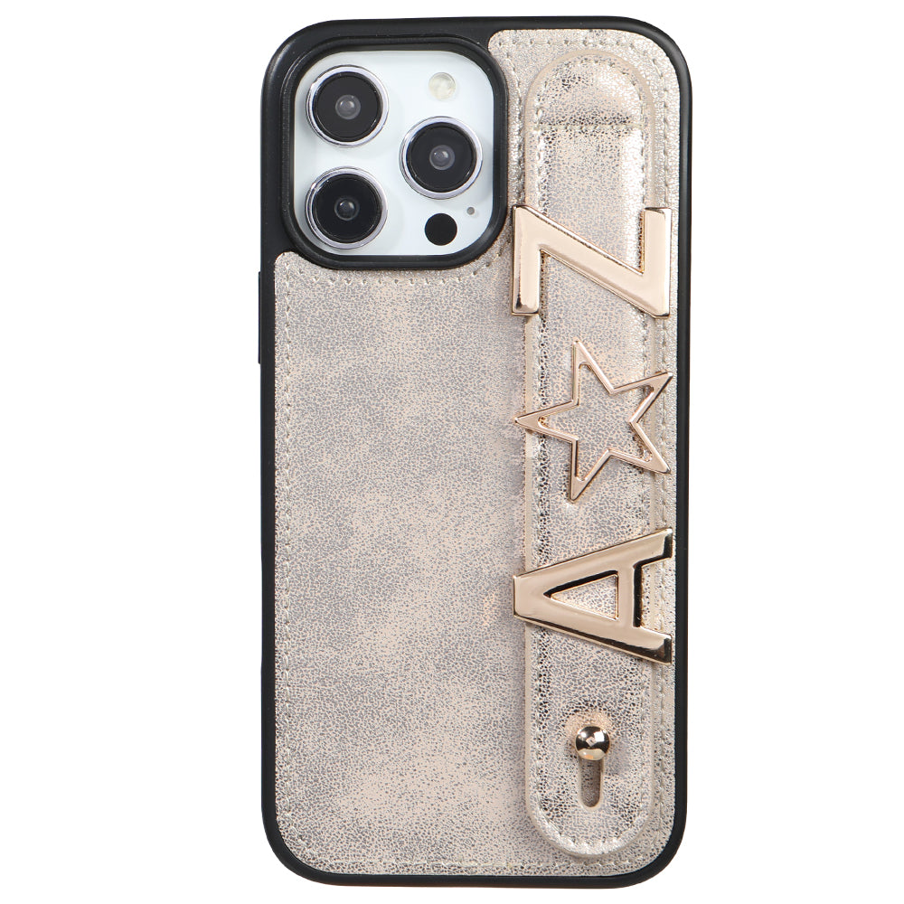 iPhone 15 Pro Max Kişiye Özel Harfli Deri Telefon Kılıfı Gri