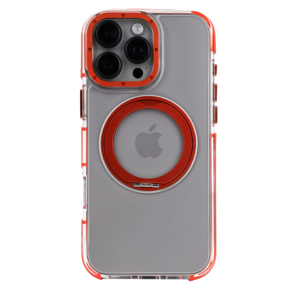 iPhone 15 Pro Max Metal Standlı Telefon Kılıfı Turuncu