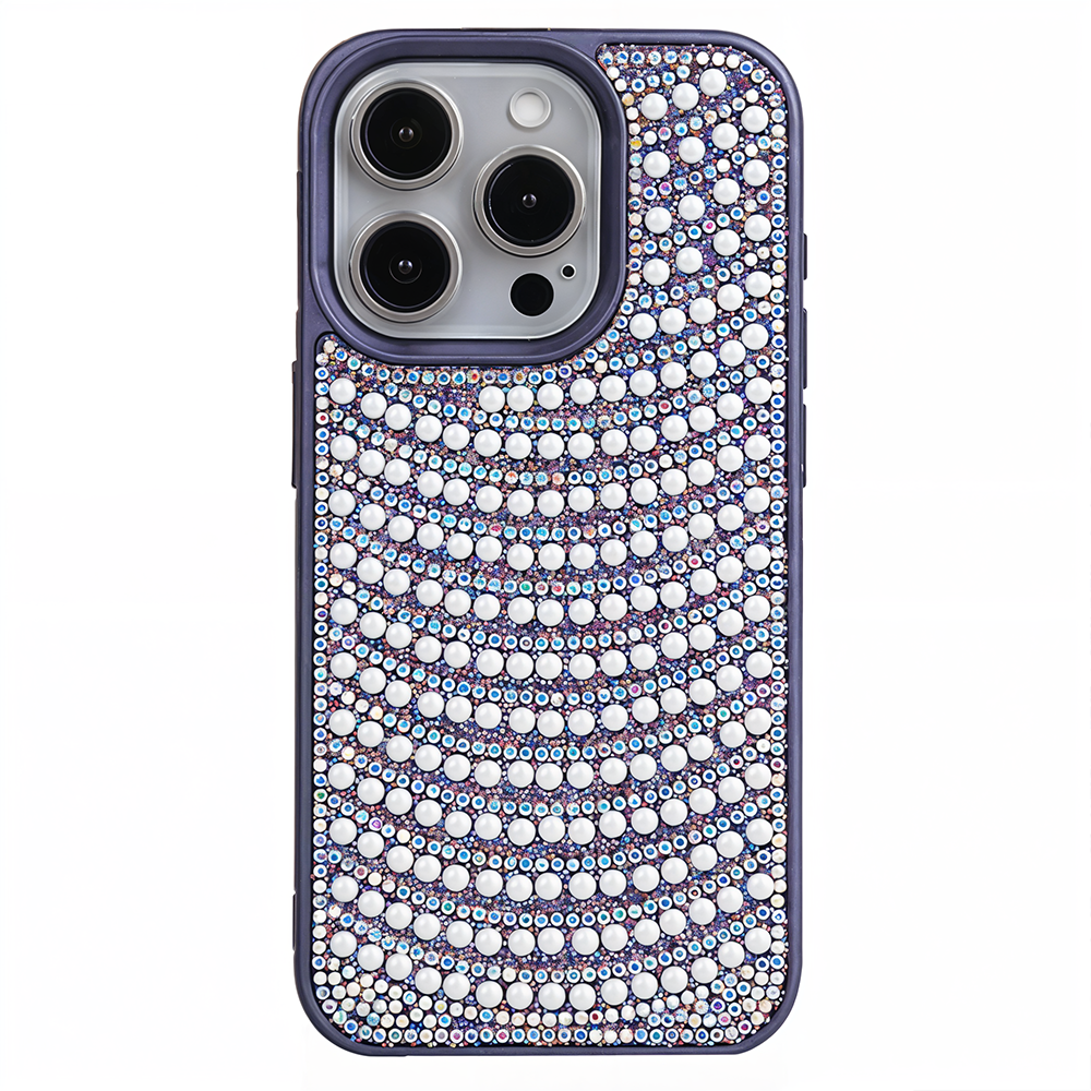 iPhone 15 Pro Max Boncuk İşlemeli Telefon Kılıfı Mor