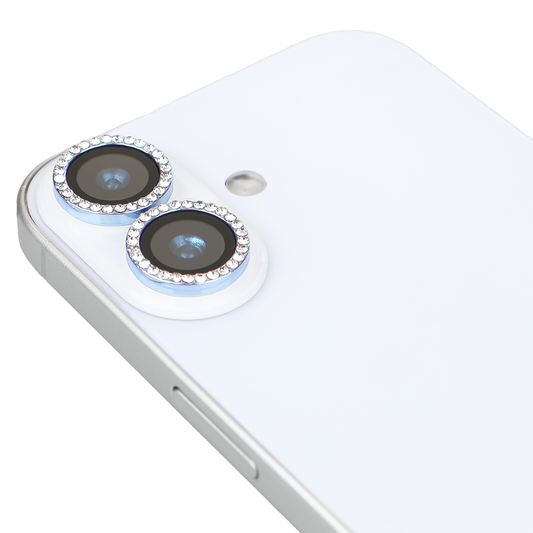 iPhone 17 Kamera Koruyucu Diamond Taşlı Blue