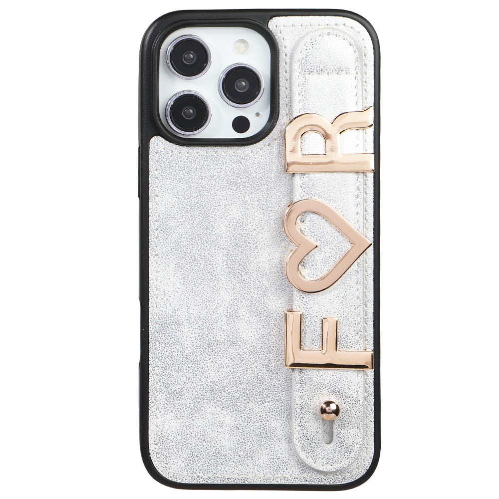 iPhone 15 Pro Max Kişiye Özel Harfli Deri Telefon Kılıfı Beyaz