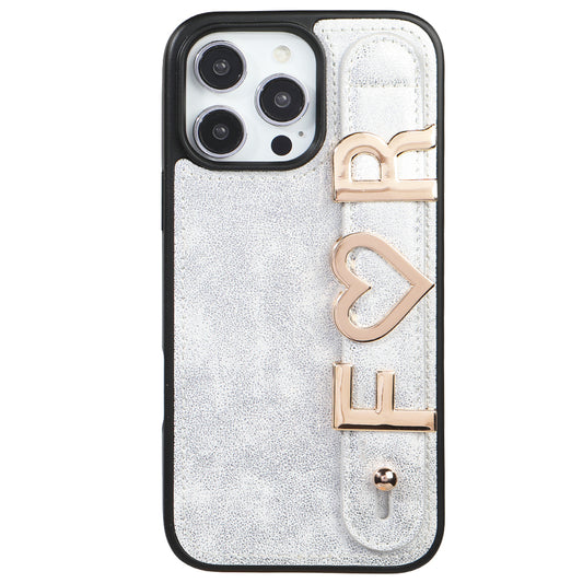 iPhone 15 Pro Max Kişiye Özel Harfli Deri Telefon Kılıfı Beyaz