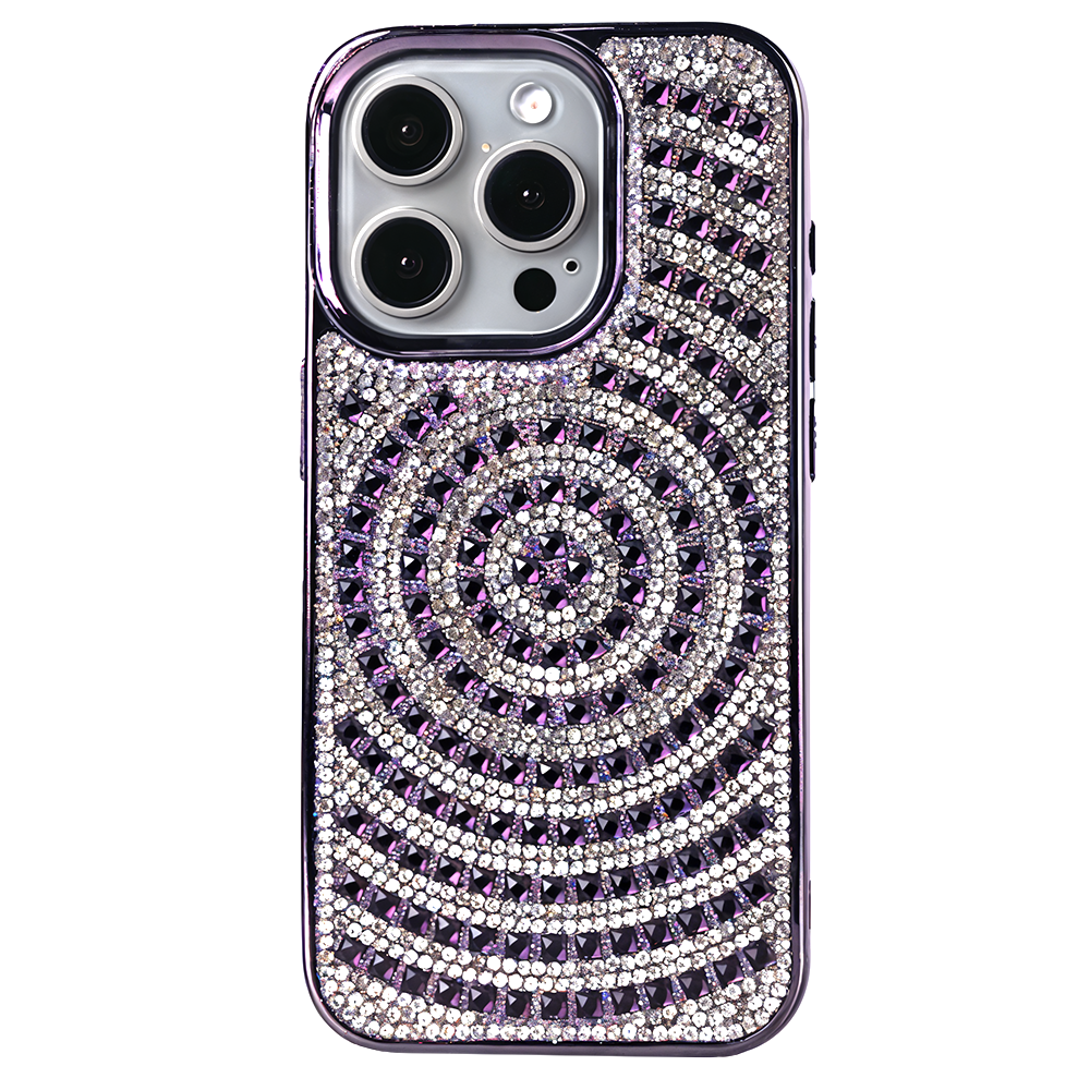 iPhone 14 Pro Swarovski İşlemeli Telefon Kılıfı Mor
