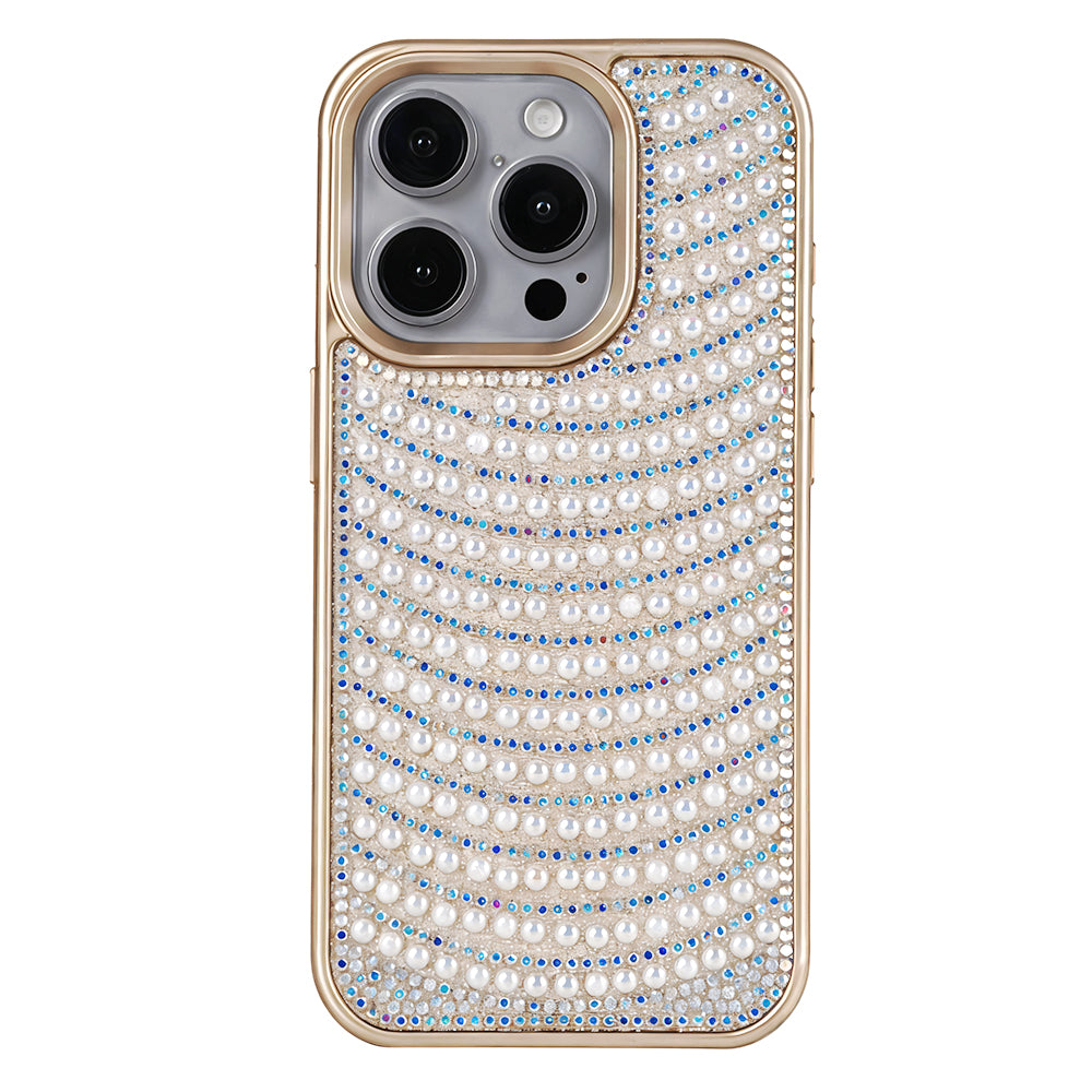 iPhone 15 Pro Max Boncuk İşlemeli Telefon Kılıfı Gold