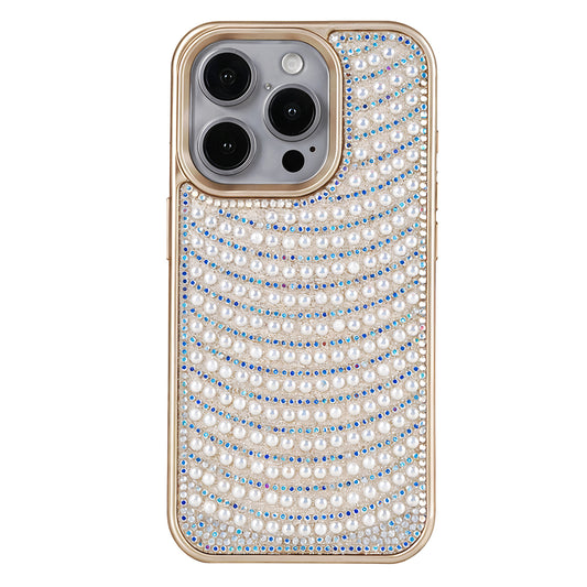 iPhone 15 Pro Max Boncuk İşlemeli Telefon Kılıfı Gold
