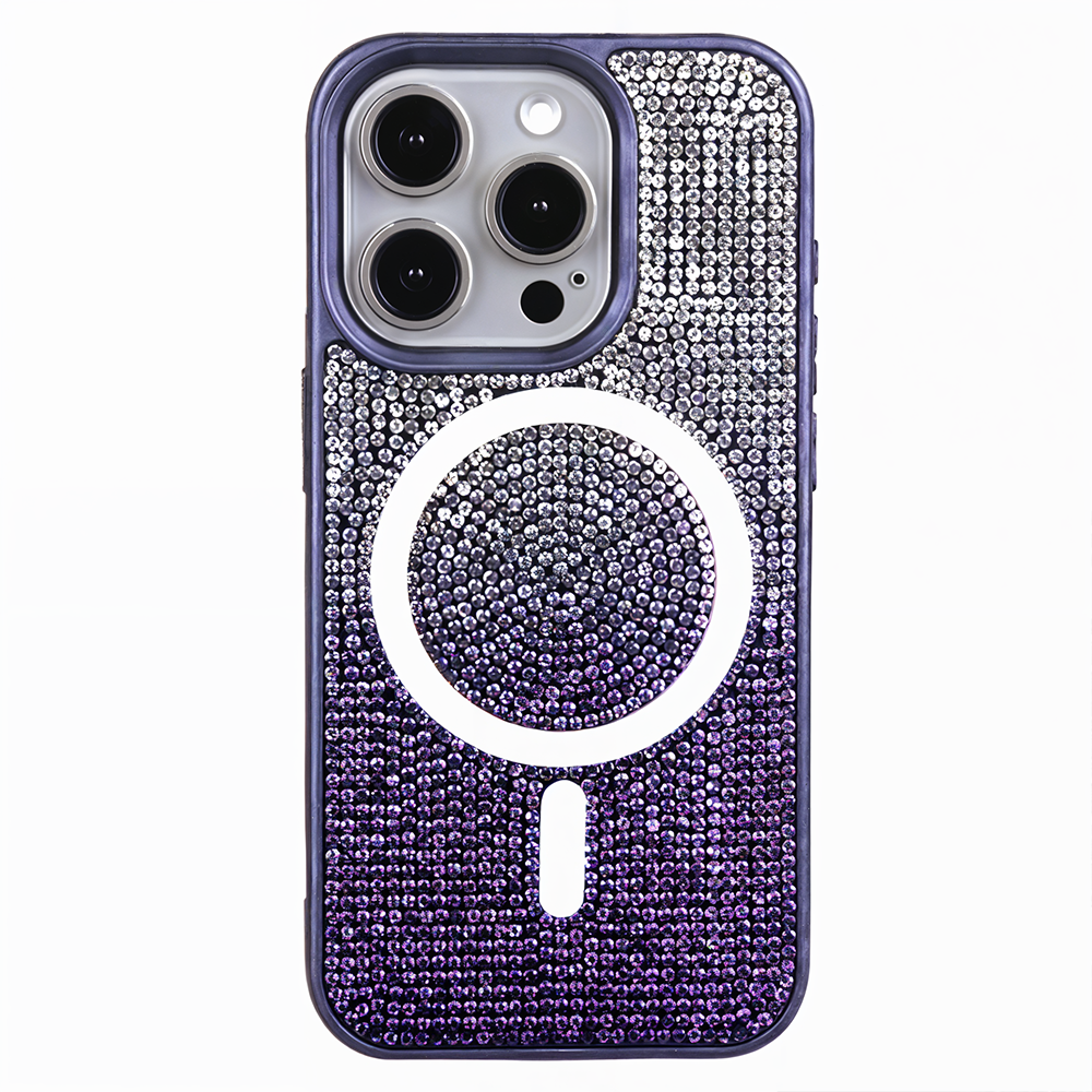 iPhone 15 Pro Max Taşlı Magsafe Telefon Kılıfı Mor