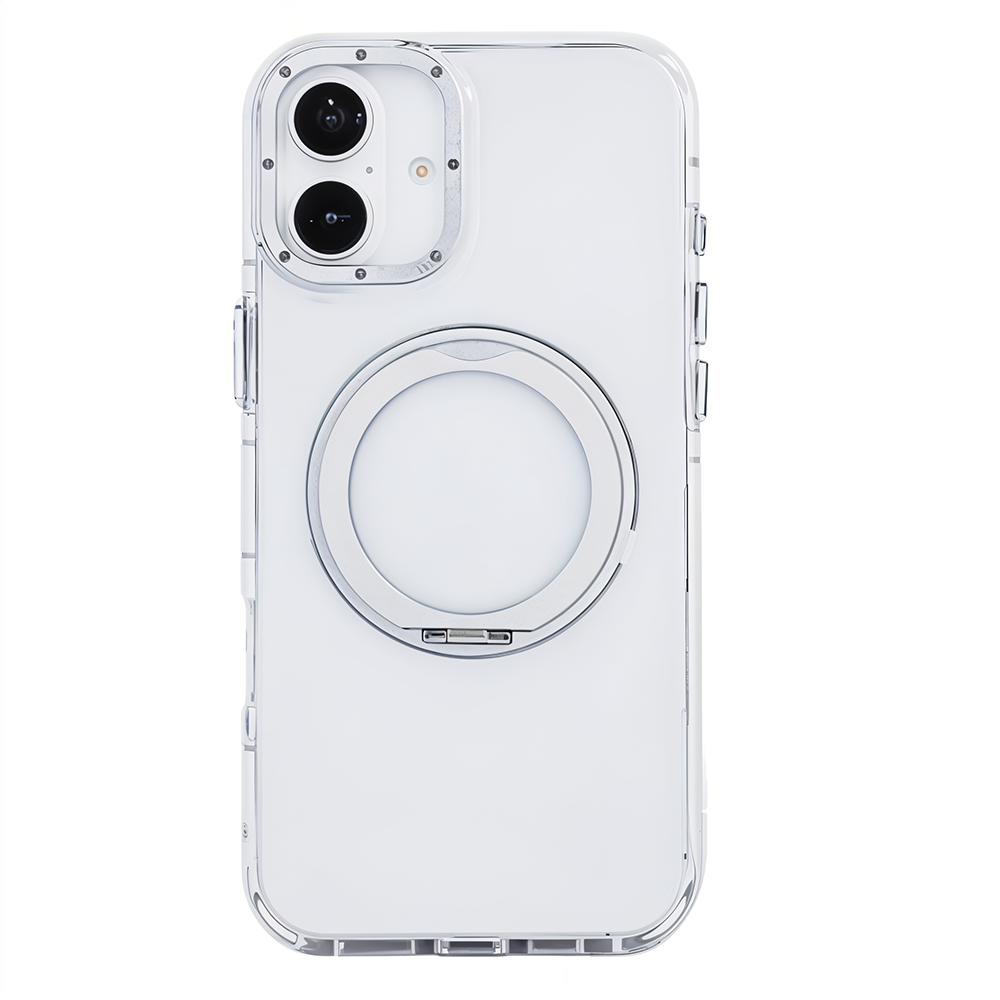 iPhone 16 Metal Standlı Telefon Kılıfı Beyaz