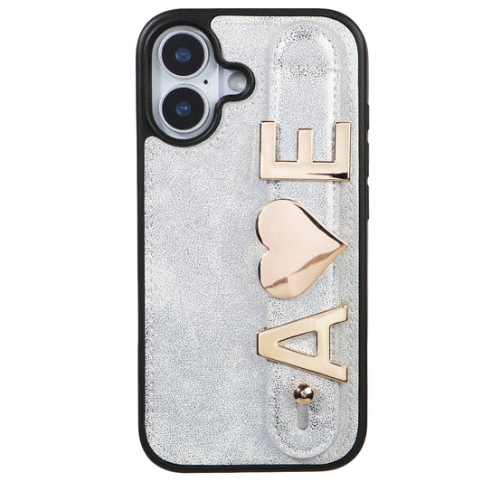 iPhone 16 Kişiye Özel Harfli Deri Telefon Kılıfı Beyaz