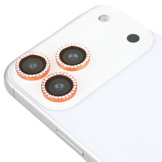 iPhone 17 Pro Max Kamera Koruyucu Diamond Taşlı Orange