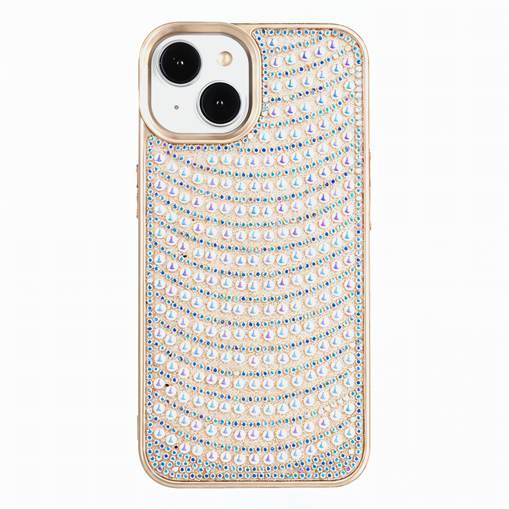iPhone 13 Boncuk İşlemeli Telefon Kılıfı Gold