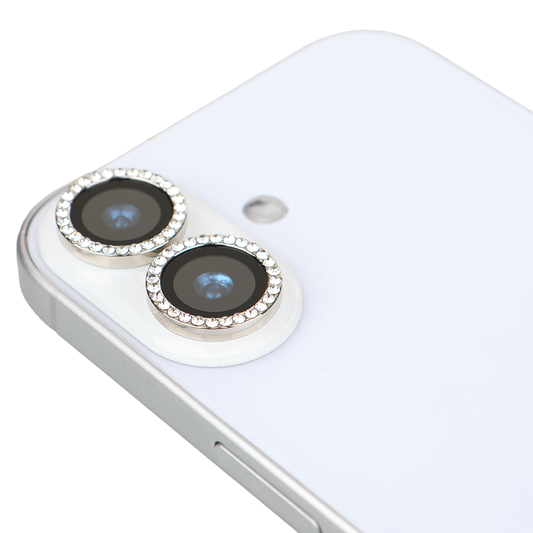 iPhone 17 Kamera Koruyucu Diamond Taşlı Silver