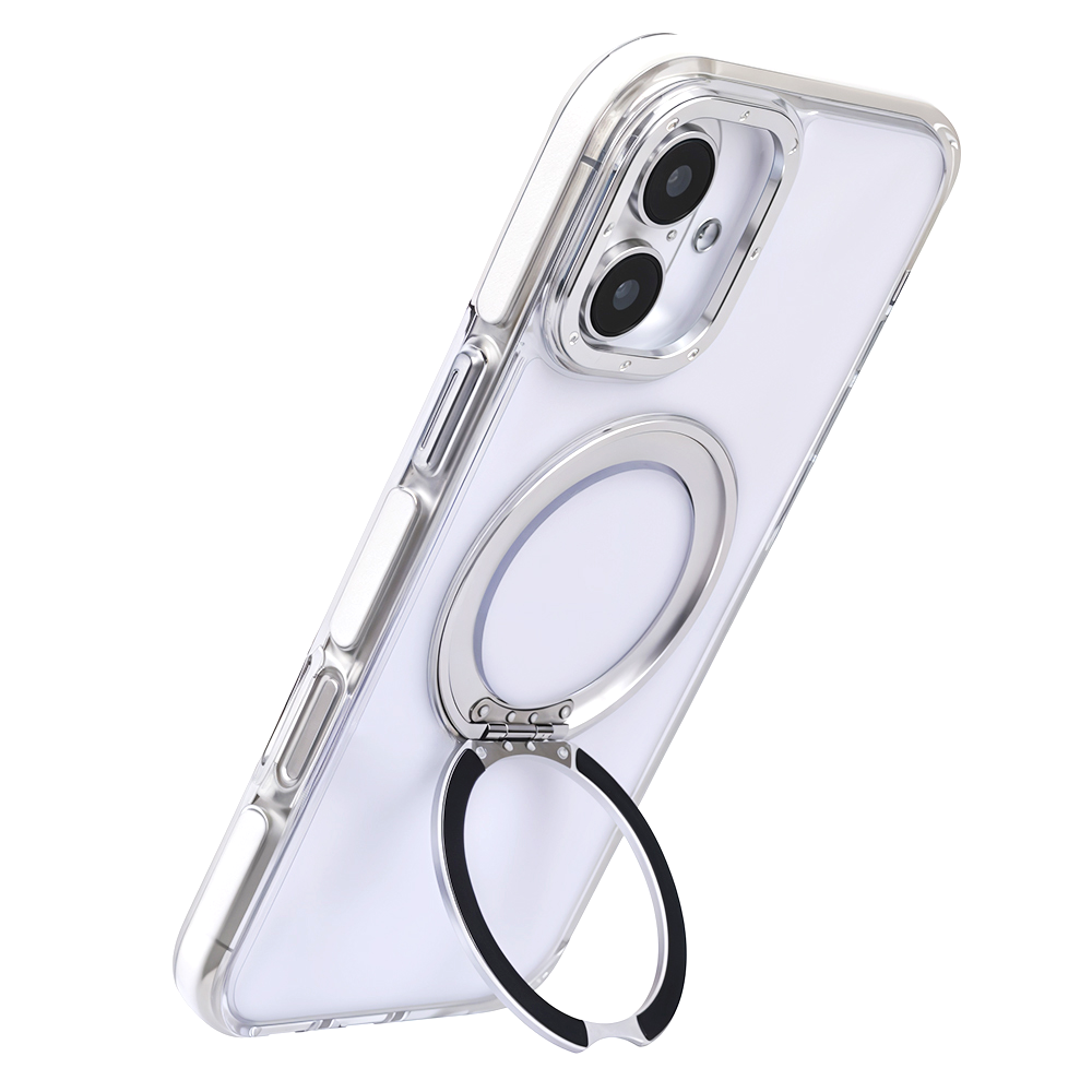 iPhone 16 Metal Standlı Telefon Kılıfı Beyaz