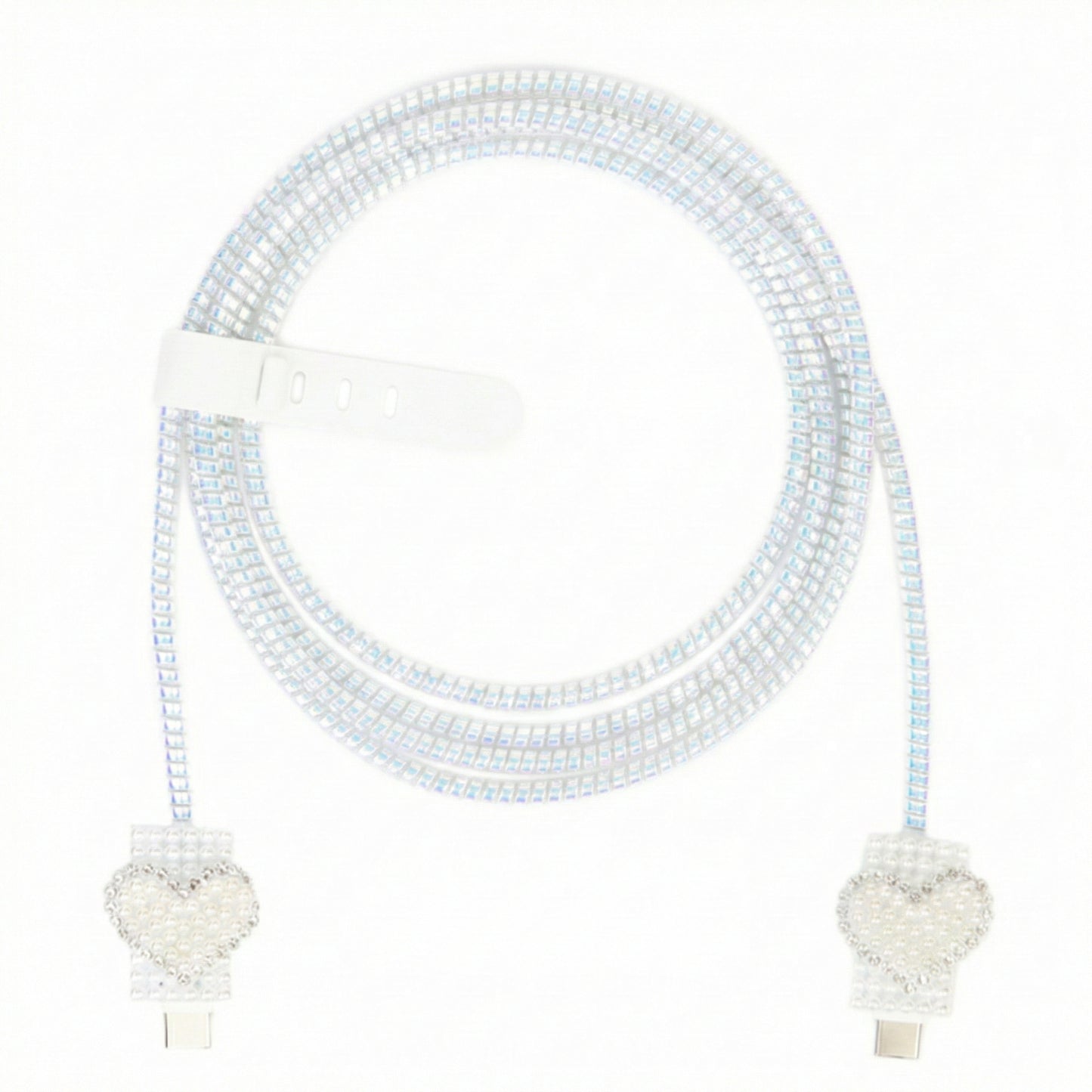 Şarj Başlığı ve Kablo Koruyucu 4 lü Set Beyaz Kalp