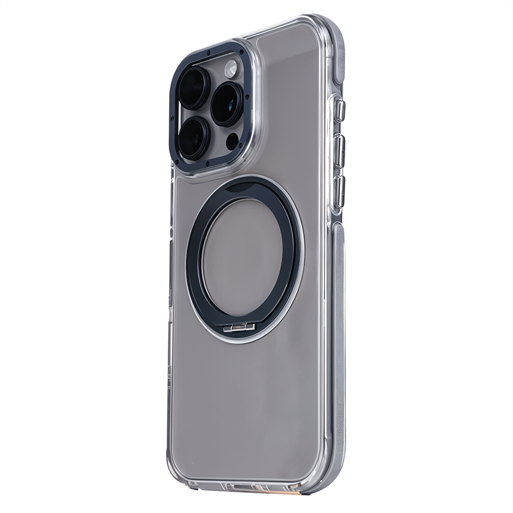 iPhone 15 Pro Max Metal Standlı Telefon Kılıfı Gri