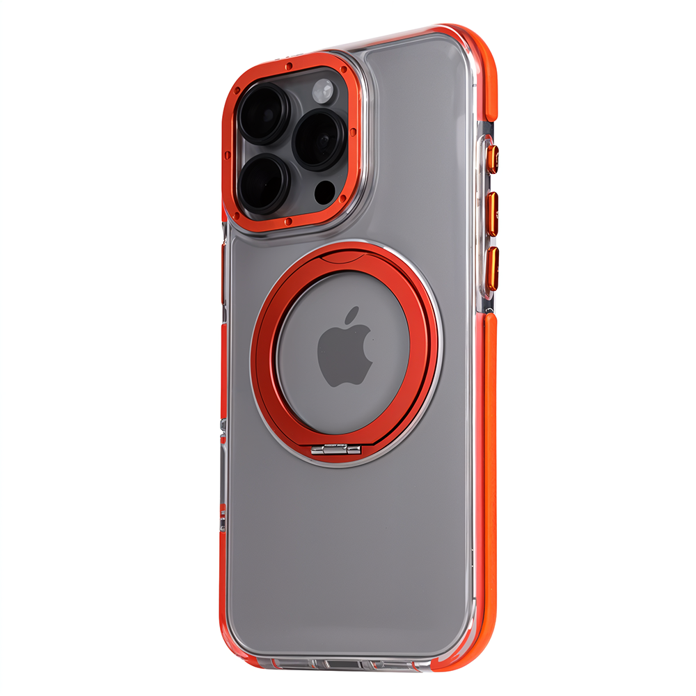 iPhone 15 Pro Max Metal Standlı Telefon Kılıfı Turuncu