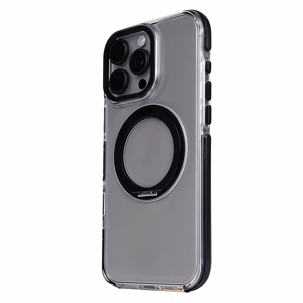 iPhone 15 Pro Max Metal Standlı Telefon Kılıfı Siyah