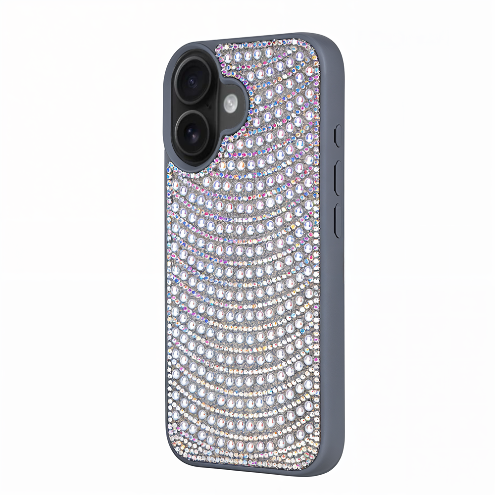 iPhone 16 Boncuk İşlemeli Telefon Kılıfı Gri