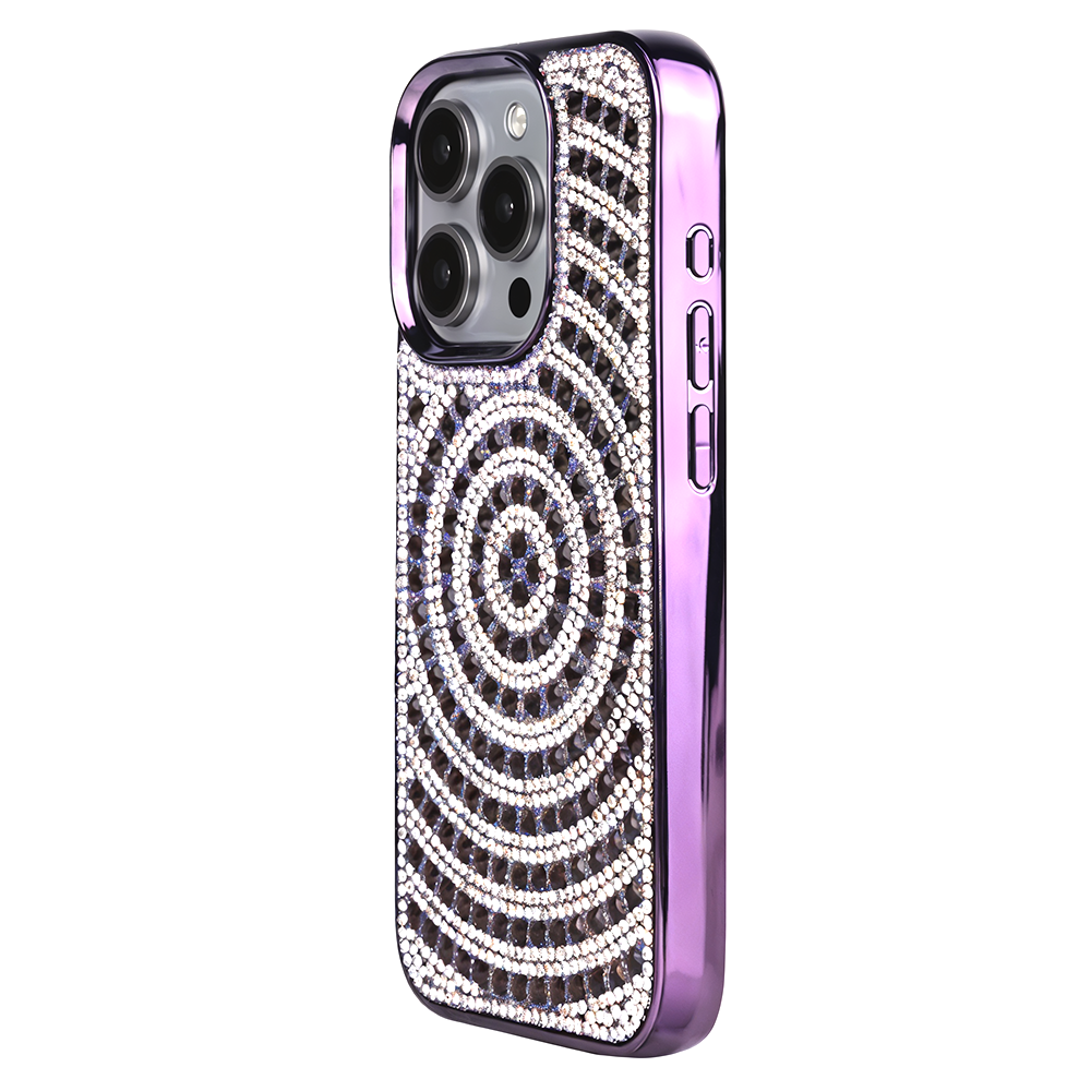 iPhone 14 Pro Swarovski İşlemeli Telefon Kılıfı Mor