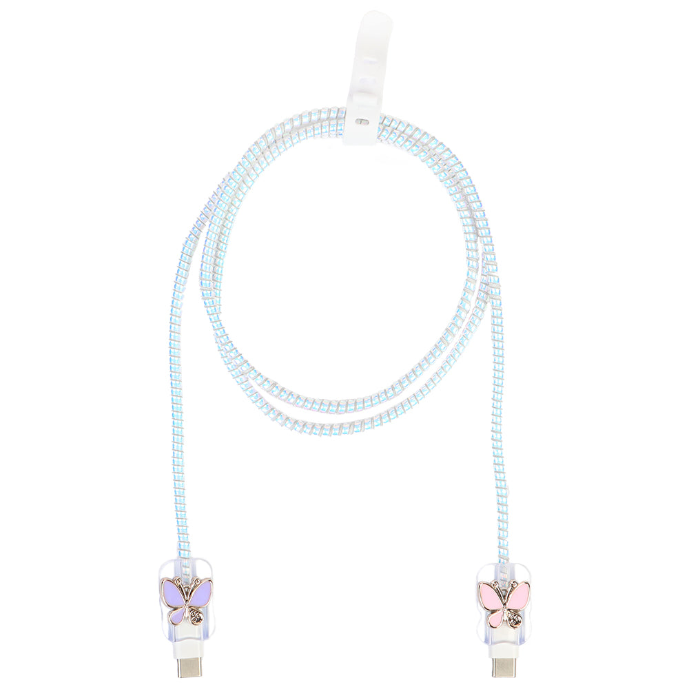 Şarj Başlığı ve Kablo Koruyucu 4 lü Set Mor Pembe Kelebek