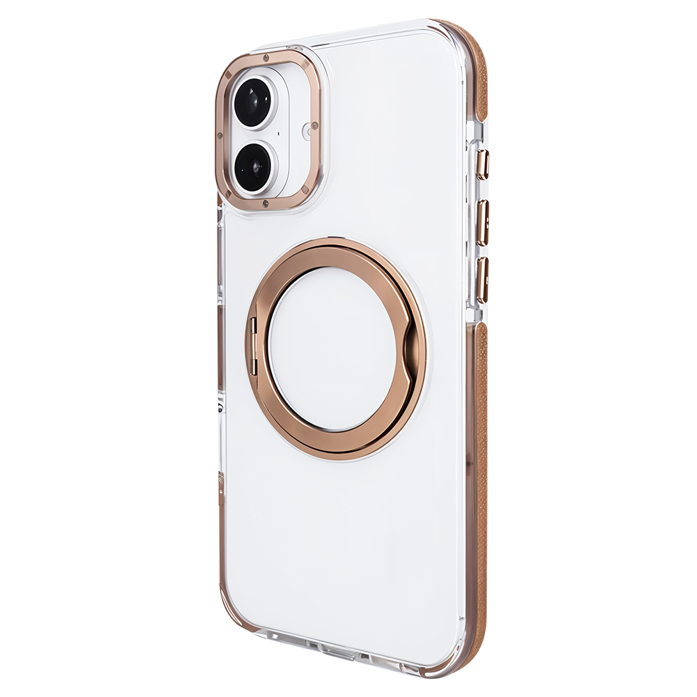 iPhone 16 Metal Standlı Telefon Kılıfı Kahve