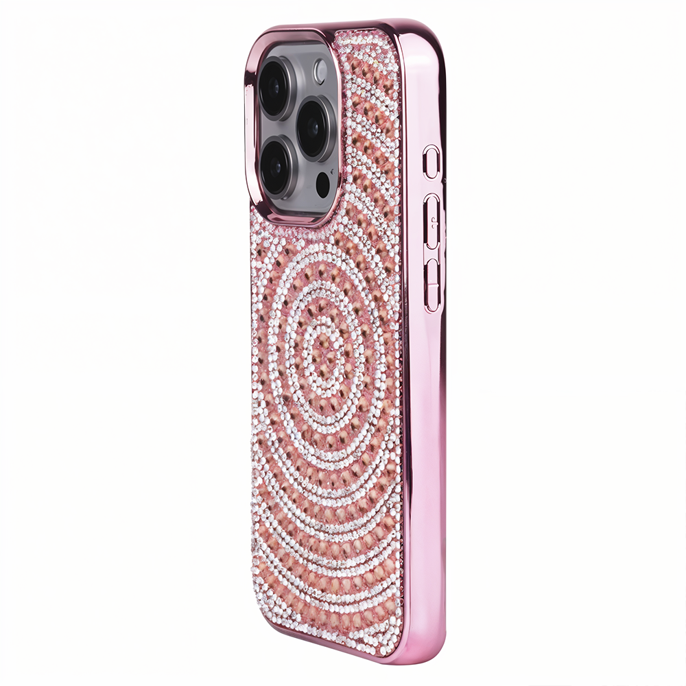 iPhone 14 Pro Max Swarovski İşlemeli Telefon Kılıfı Pembe