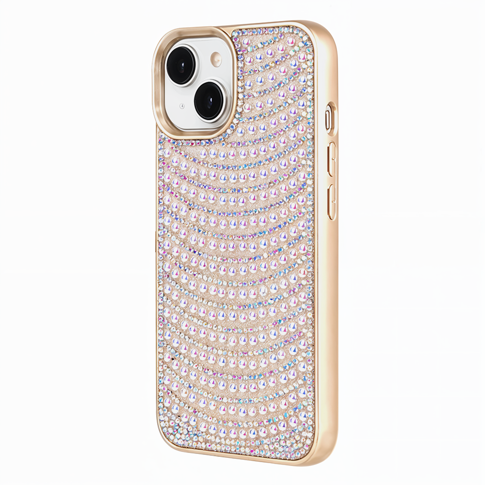 iPhone 13 Boncuk İşlemeli Telefon Kılıfı Gold