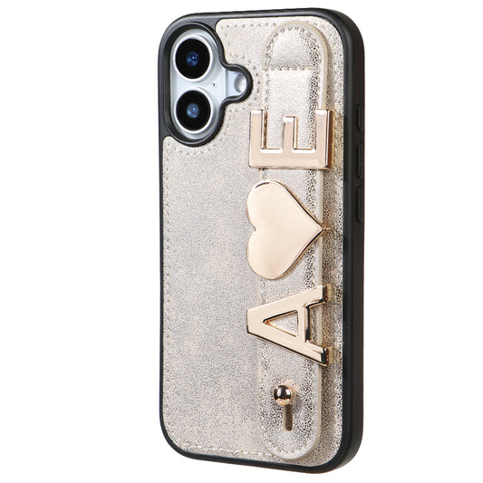 iPhone 17 Kişiye Özel Harfli Deri Telefon Kılıfı Gri