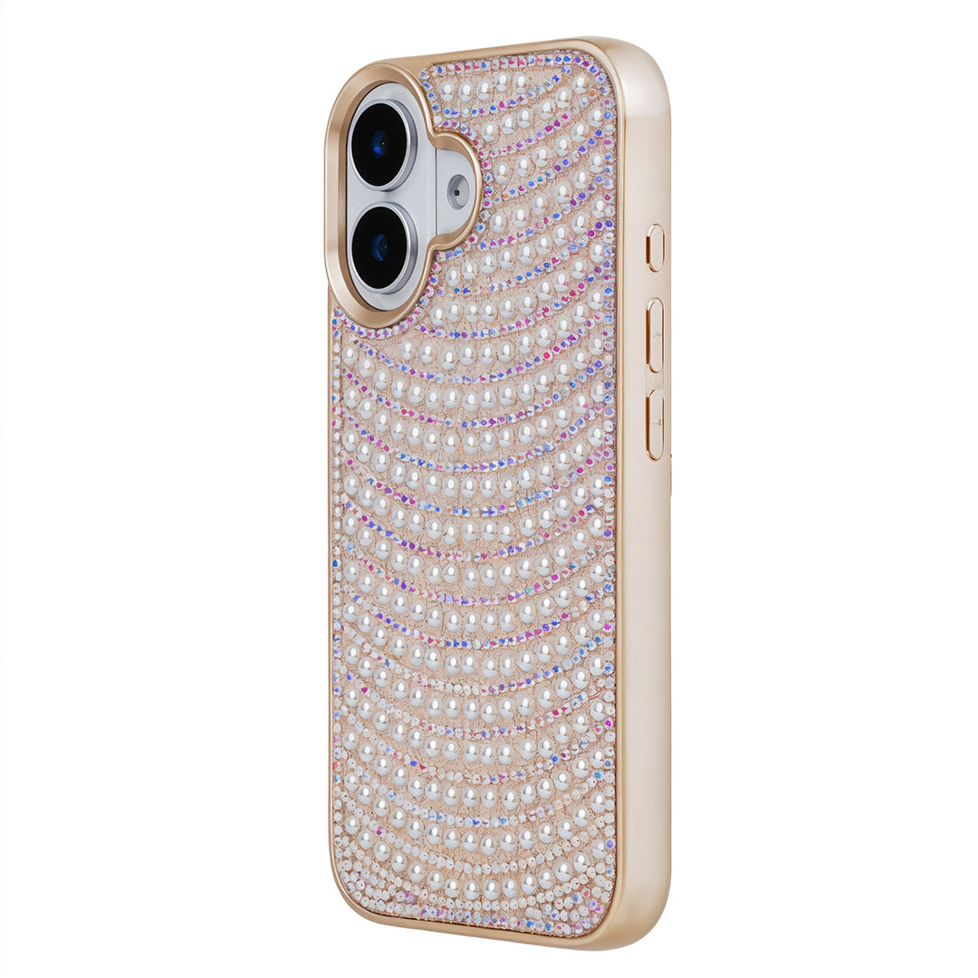 iPhone 16 Boncuk İşlemeli Telefon Kılıfı Gold