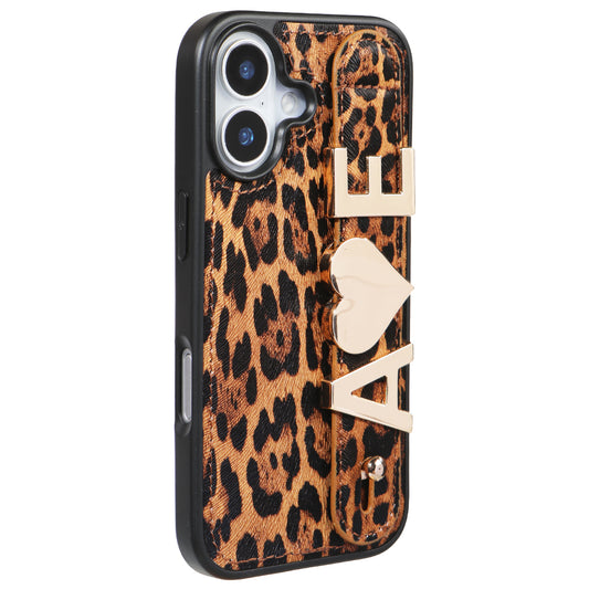 iPhone 17 Kişiye Özel Harfli Deri Telefon Kılıfı Leopar