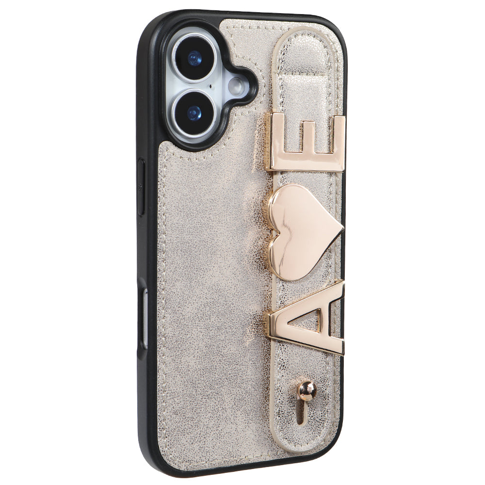 iPhone 16 Kişiye Özel Harfli Deri Telefon Kılıfı Gri